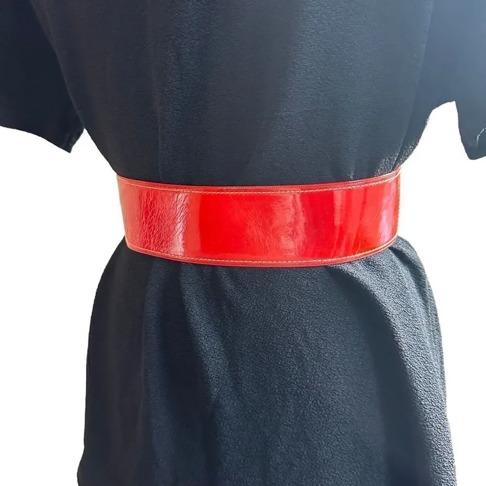 Vintage 80s Karl Lagerfeld Red Patent Leather Crossover Belt  size XS